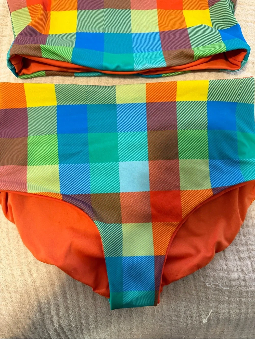 Hanna Andersson Reversible Swimsuit. Size 8 kids. Madras print.